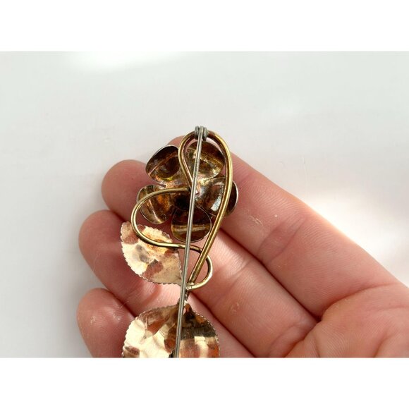 Rose & Yellow Gold Toned Floral Blooming Flower Floral Victorian Vintage Brooch - Picture 6 of 9